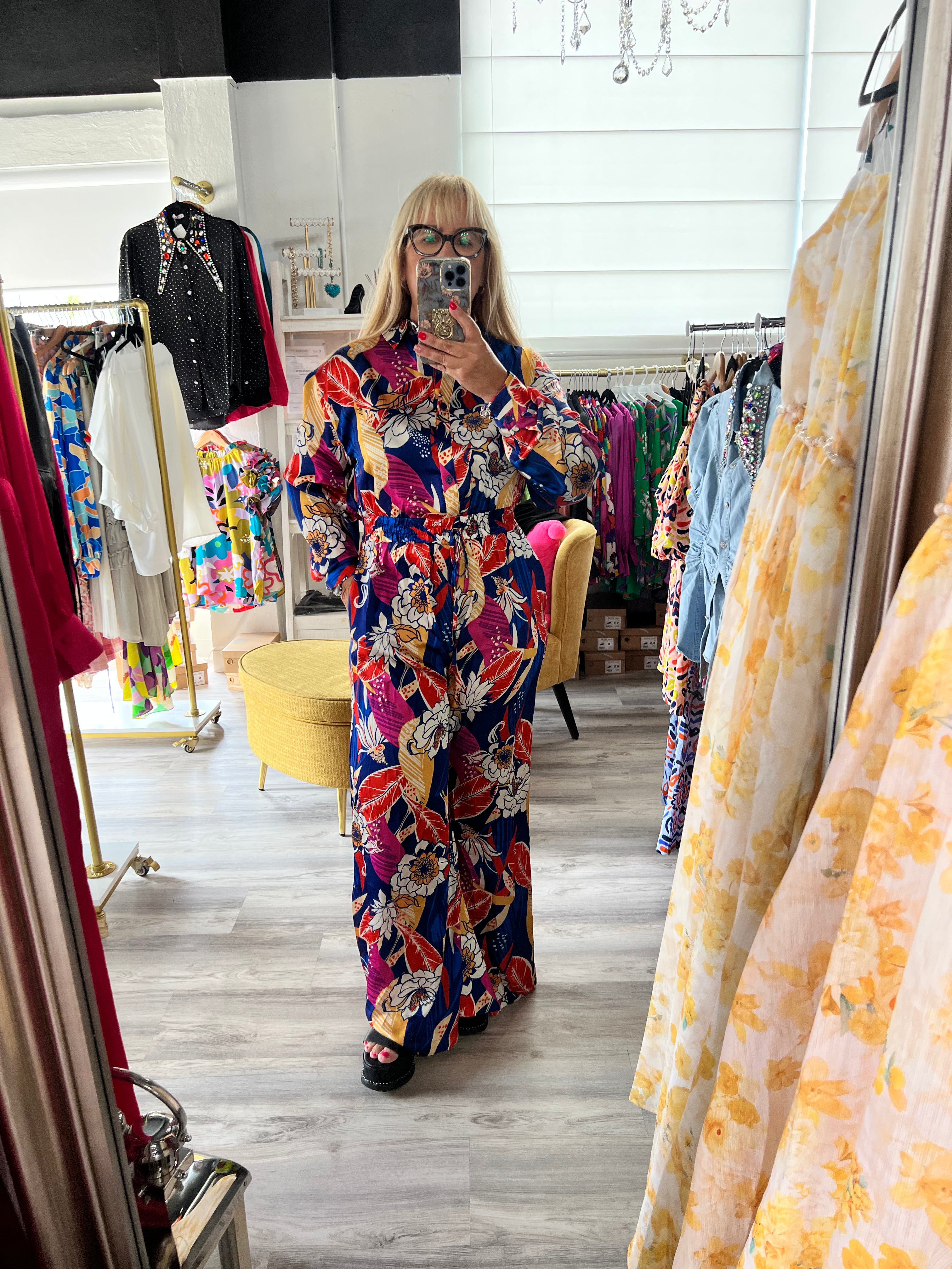 Vive la Vida Printed Jumpsuit: Effortless Sophistication! - Bella Boutique & Bellasbylola.com