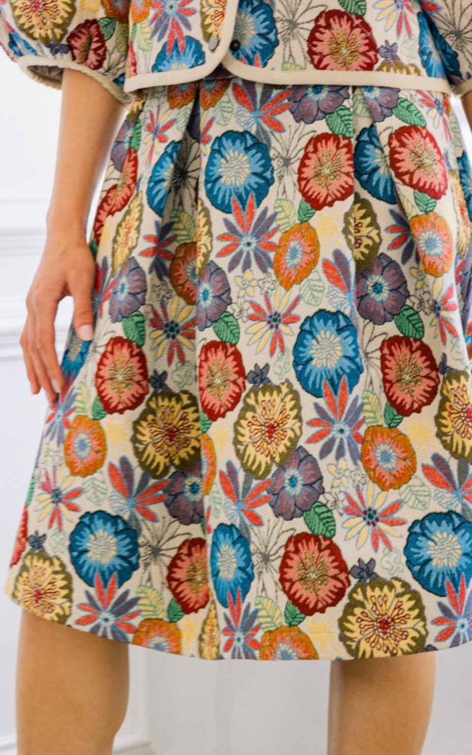 Pastel Jacquard Pleated Midi Skirt" - "Chic pastel midi skirt - Bella Boutique & Bellasbylola.com