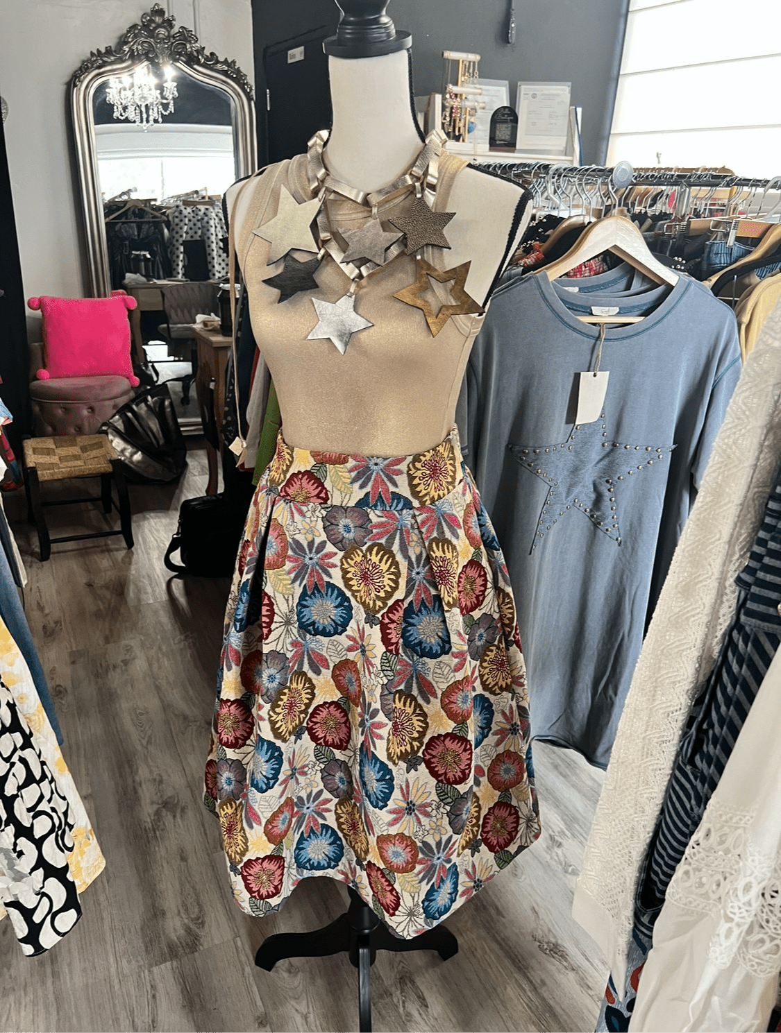 Pastel Jacquard Pleated Midi Skirt" - "Chic pastel midi skirt - Bella Boutique & Bellasbylola.com