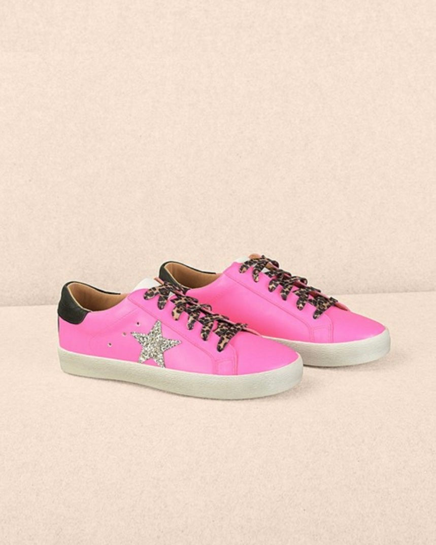Bold & Colorful Lace-Up Sneakers with Glitter Star Detail - Sustainable, Stylish, and Comfortable! - Bellasbylola.com