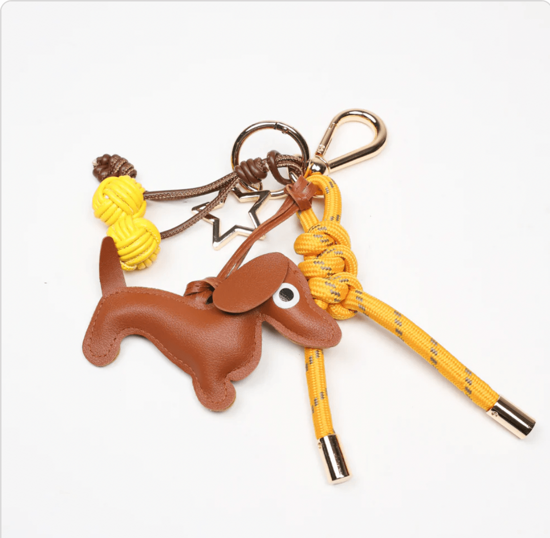 KEY CHAIN MUSTARD WITH CHARMS - BROWN DOG AND YELLOW CHERRIES - Bella & Bellasbylola.com