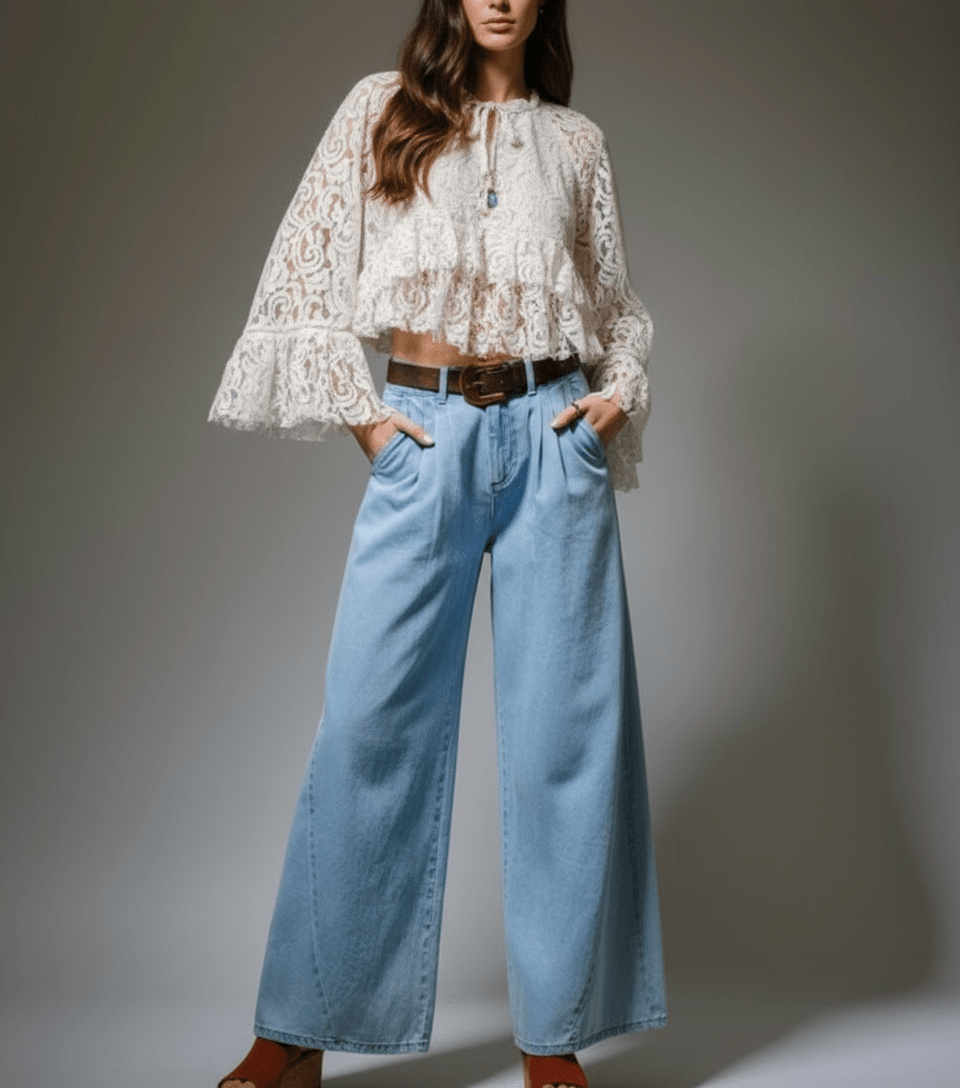 Lace Bell Sleeve Ruffle Blouse - Bella Boutique & Bellasbylola.com