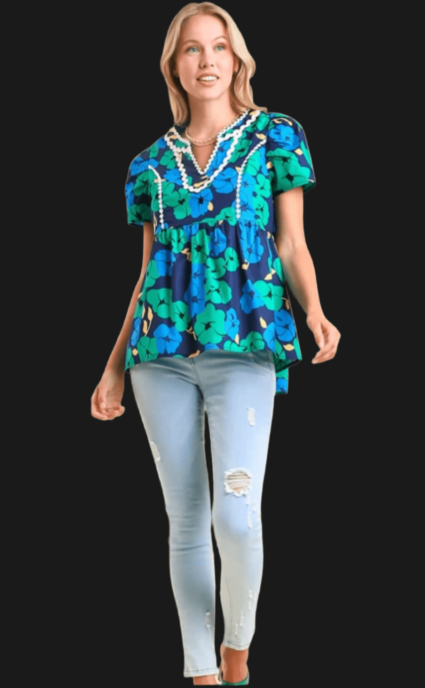 Floral Lace Trim Top - New Collection🌸 - Bella Boutique & Bellasbylola.com