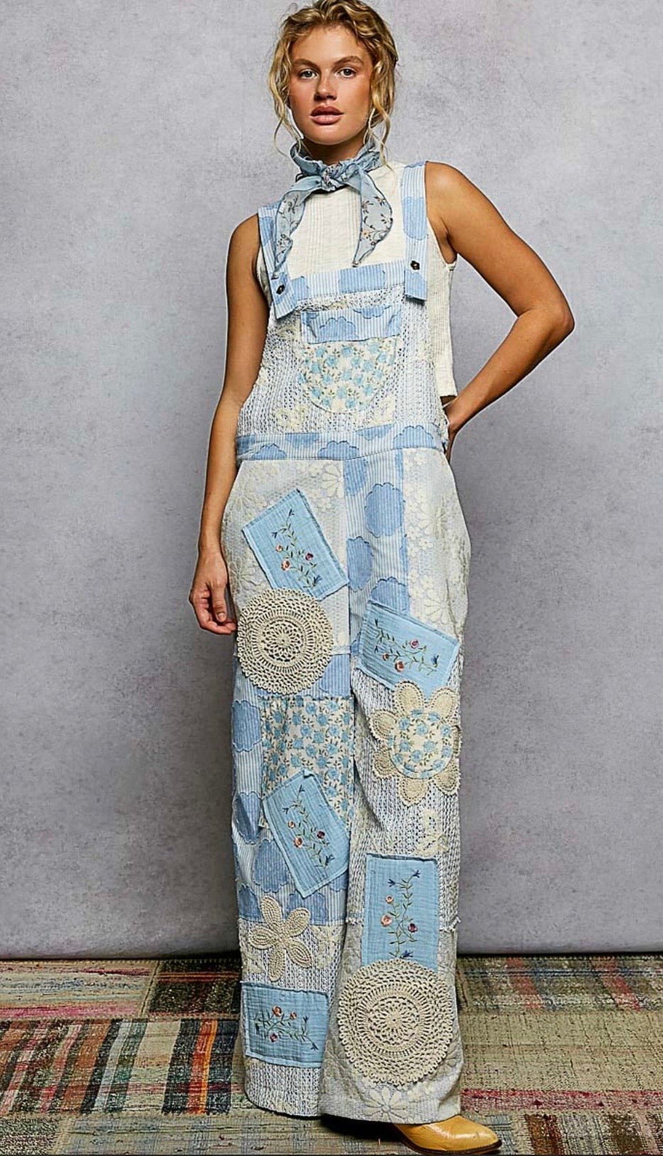 Lace Wide Leg Denim Overall with crochet - Llega 2/2/26 - Bella Boutique & Bellasbylola.com