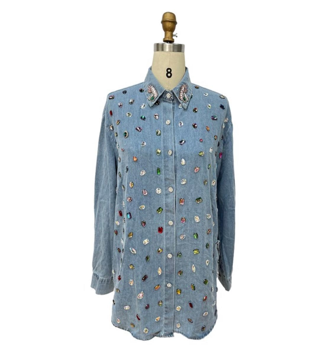 Embellished Denim Long Sleeve Top - Bella Boutique & Bellasbylola.com