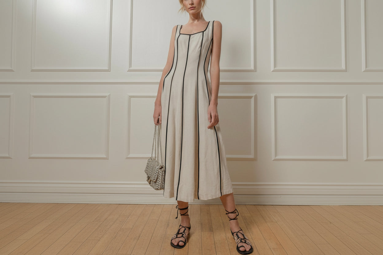 Linen Flowy Stripes Midi Dress - Bella Boutique & Bellasbylola.com