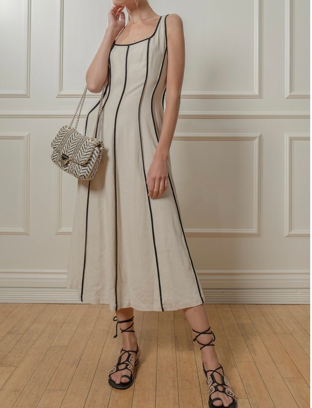 Linen Flowy Stripes Midi Dress - Bella Boutique & Bellasbylola.com