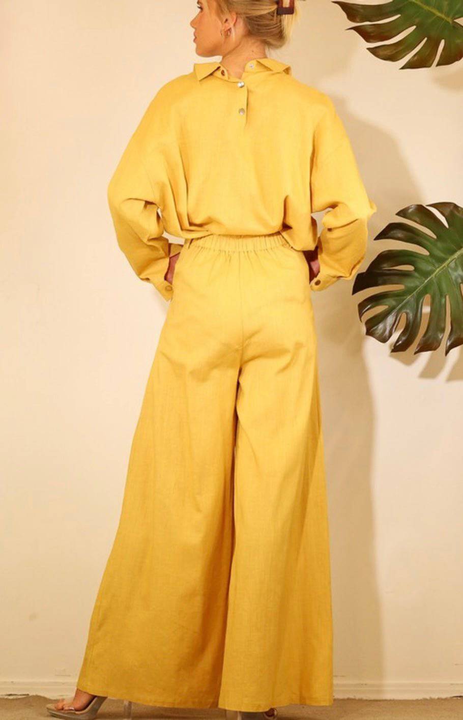 Linen Yellow Sunflower Maxi Palazzo Pants - Bella Boutique & Bellasbylola.com
