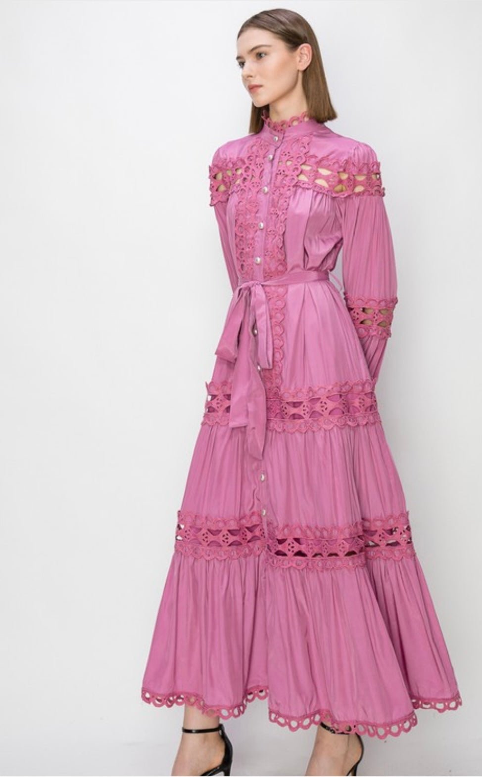 Lola Deep Rose Crochet Details Maxi Dress - Tax Imcluded - Bella Boutique & Bellasbylola.com