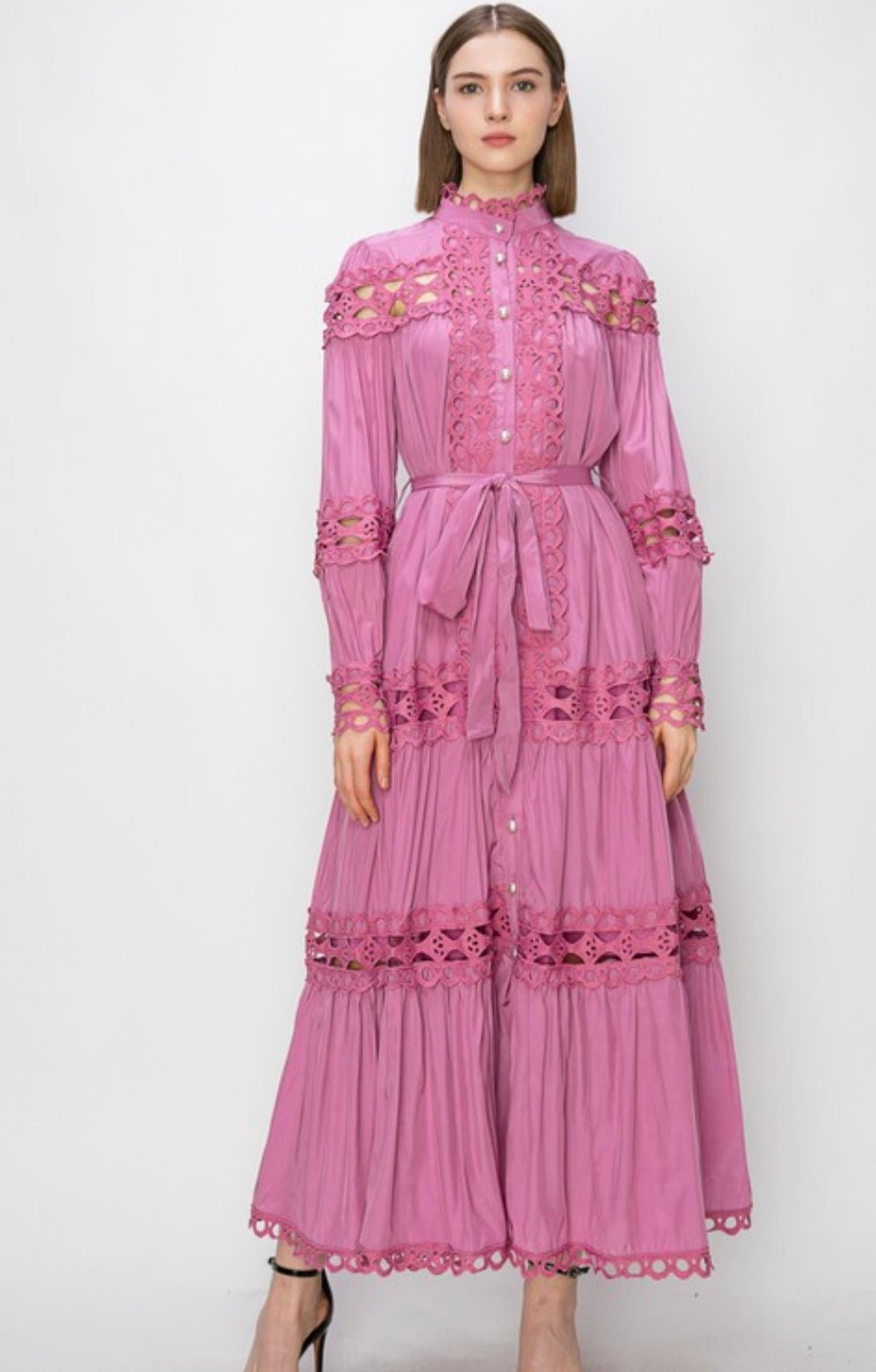 Lola Deep Rose Crochet Details Maxi Dress - Tax Imcluded - Bella Boutique & Bellasbylola.com