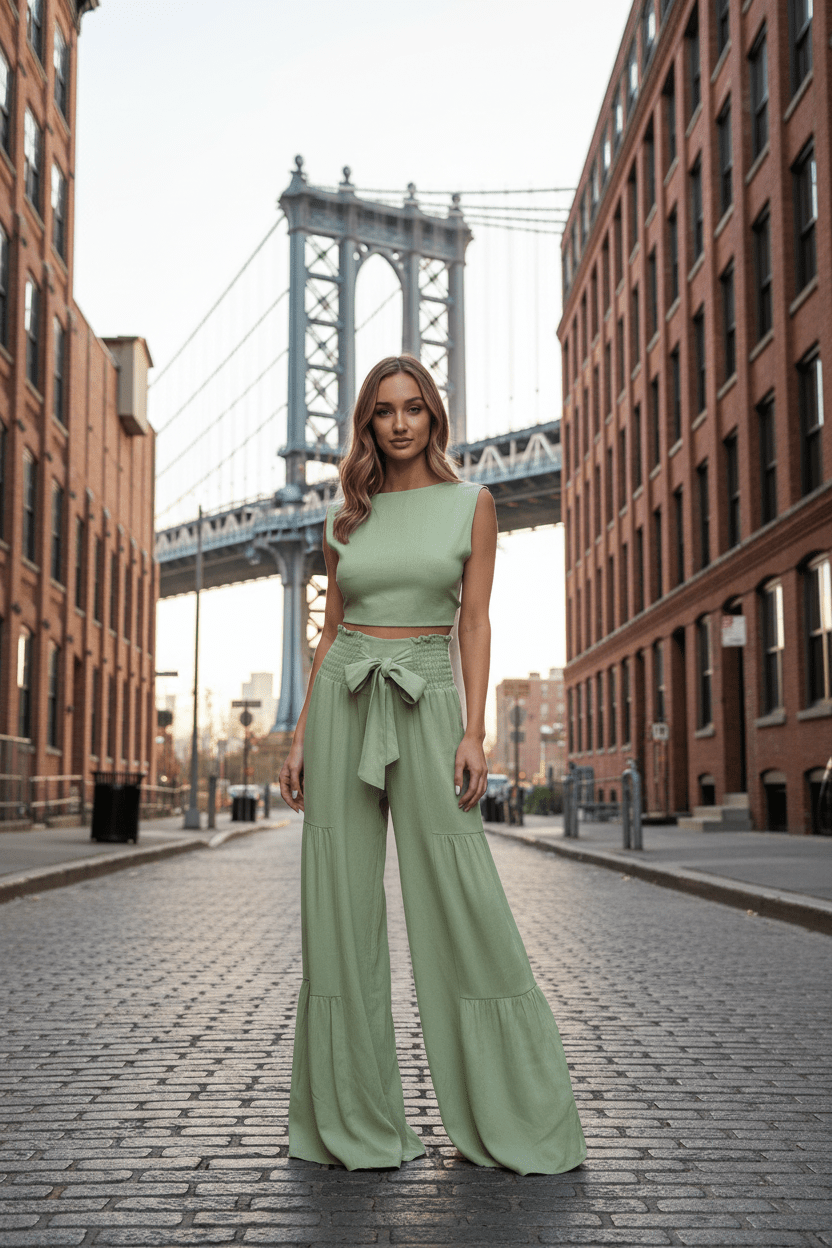 Luxurious Linen Mint Boho Tie - Back Crop Top - Pants also available - Bella Boutique & Bellasbylola.com