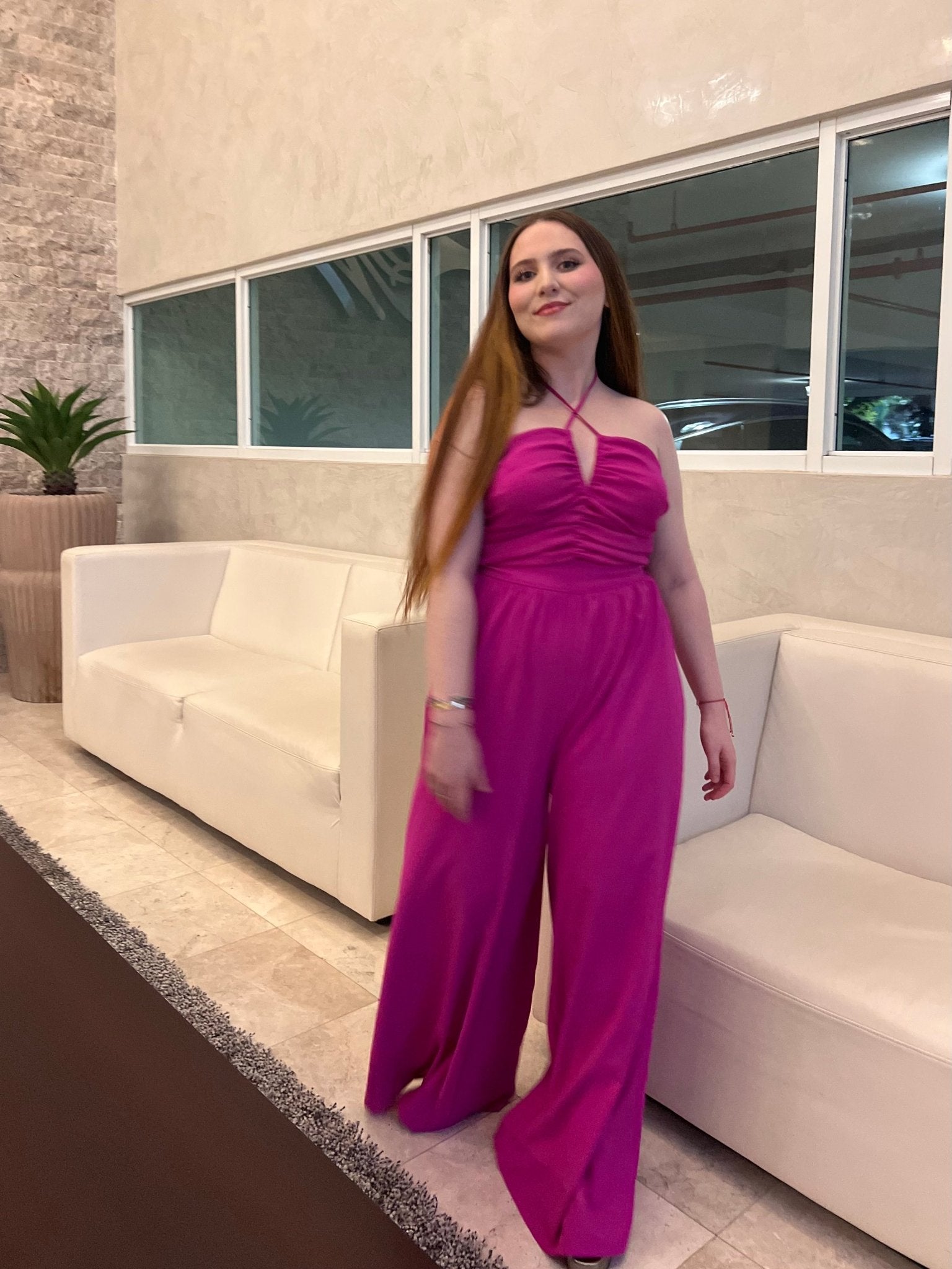 Magenta Wide Leg Jumpsuit: Stand out in style! Flattering fit, bold statement piece, must-have! 💃 Bellasbylola.com