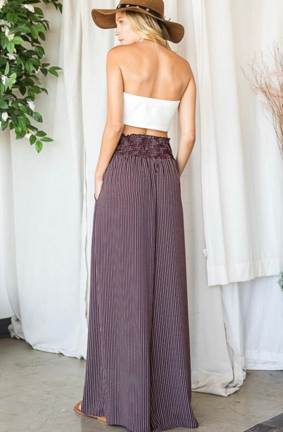 Smocked Waist Wide Leg Maxi Pants - High-rise style, Pleated, Side Pockets - True to size - Bella Boutique & Bellasbylola.com