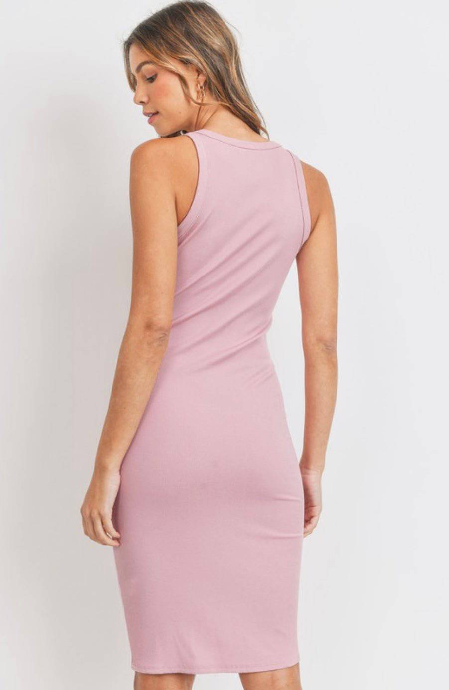 Rib Knit Sleeveless Bodycon Dress - Medium-weight & Solid, Below Knee Length - Bella Boutique & Bellasbylola.com