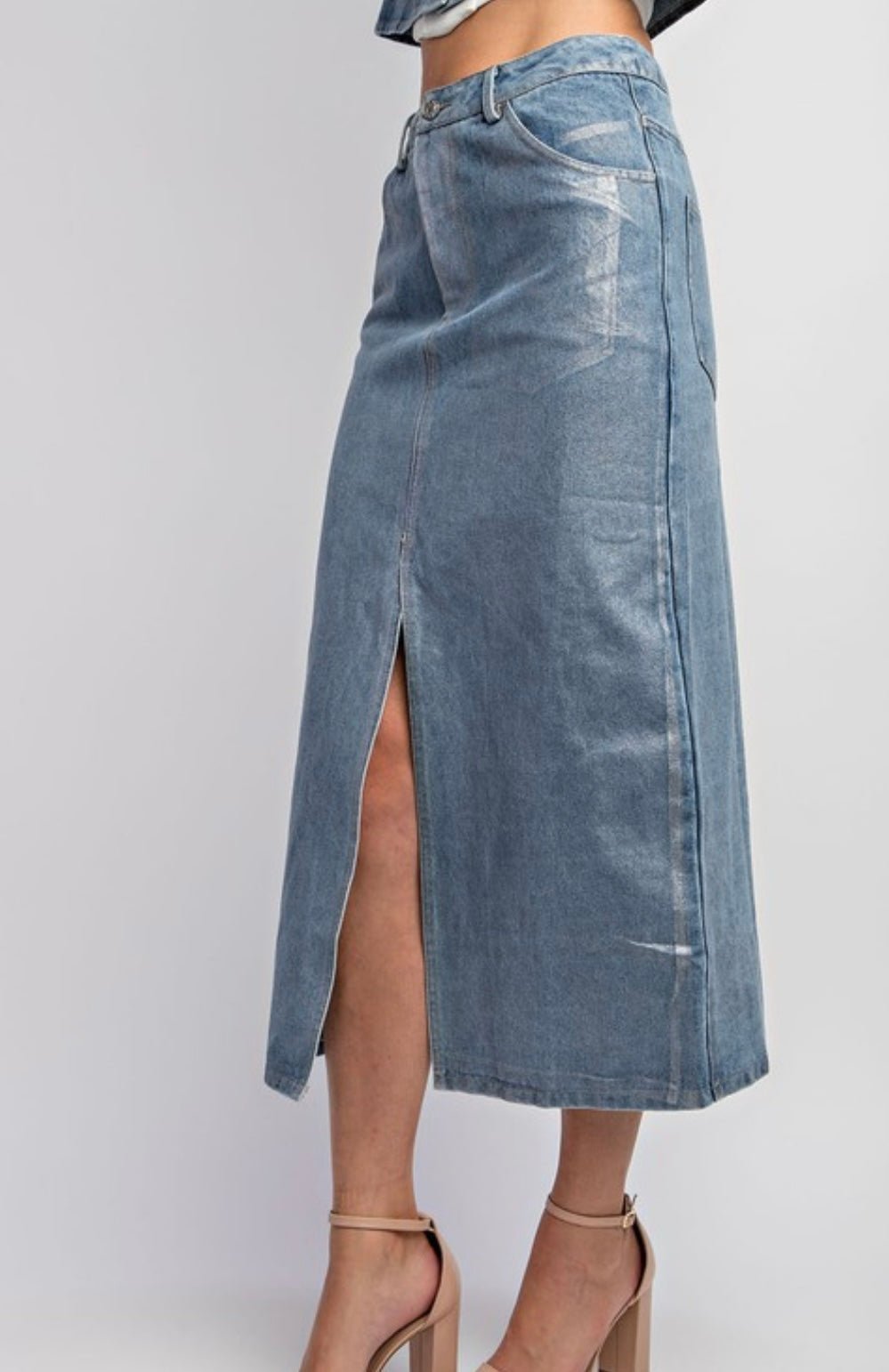 Shimmering Front Slit Midi Skirt - Bella Boutique & Bellasbylola.com