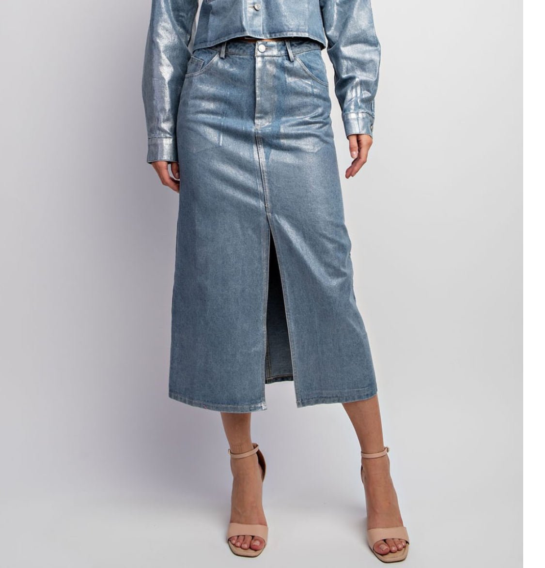 Shimmering Front Slit Midi Skirt - Bella Boutique & Bellasbylola.com