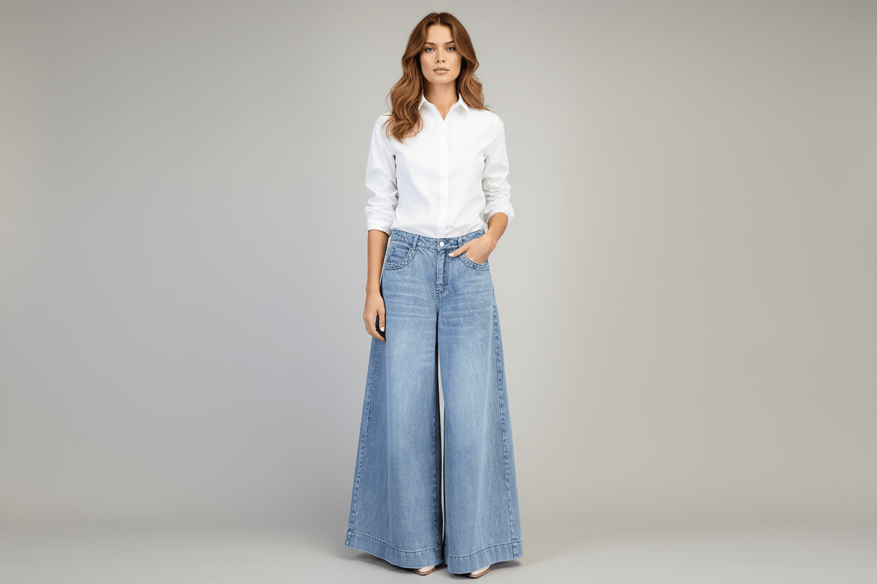 Mineral Washed Ultra Wide Leg Jeans - Bella & Bellasbylola.com