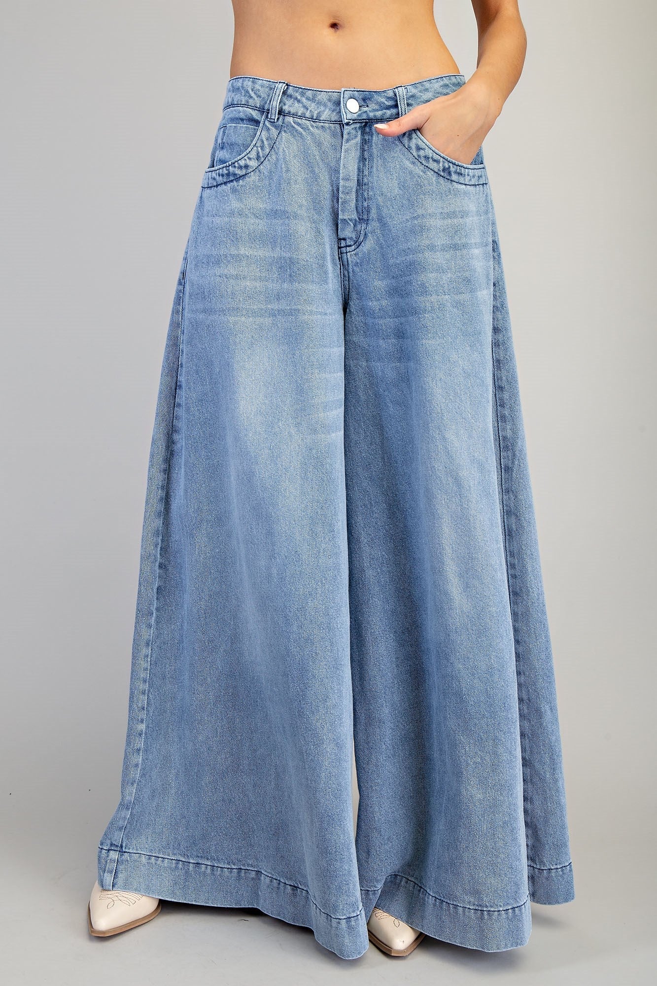 Mineral Washed Ultra Wide Leg Jeans - Bella & Bellasbylola.com