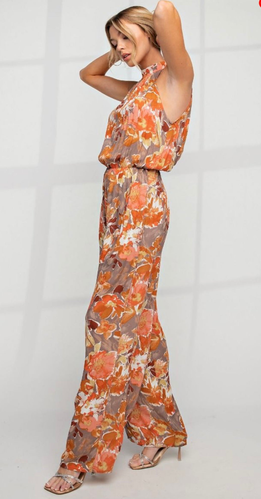 Mirabella Sleeveless Jumpsuit: Ruched Detailing, Smocked Waistline, Wide Leg & Adjustable Closure - Bellasbylola.com