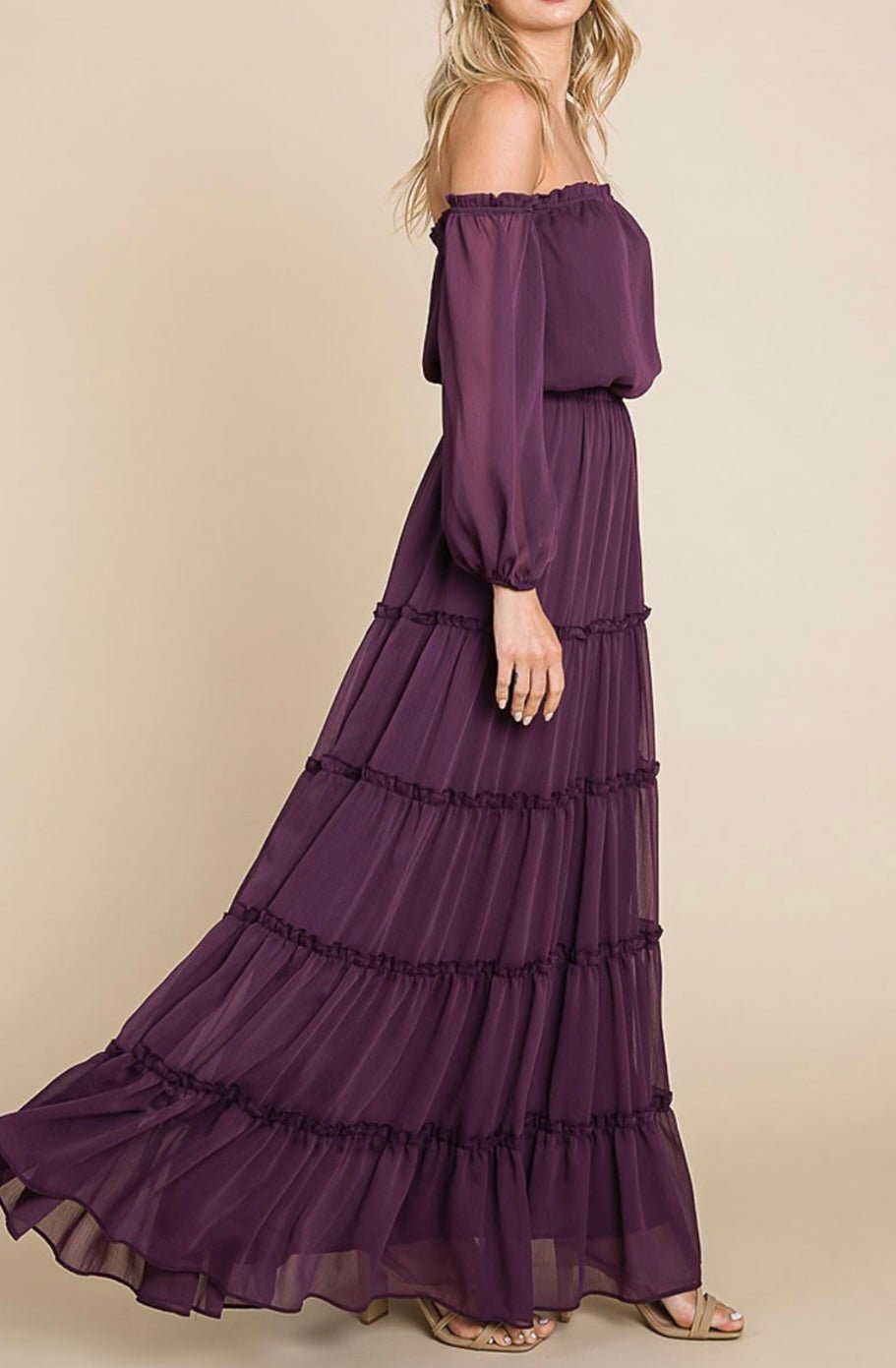 Morado Maxi Dress: Ethereal Elegance, Effortless off-shoulder neckline, True to size 🌟 - Bella Boutique & Bellasbylola.com