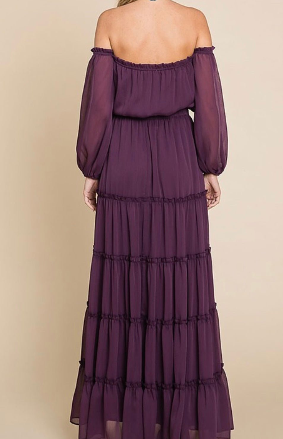 Morado Maxi Dress: Ethereal Elegance, Effortless off-shoulder neckline, True to size 🌟 - Bella Boutique & Bellasbylola.com