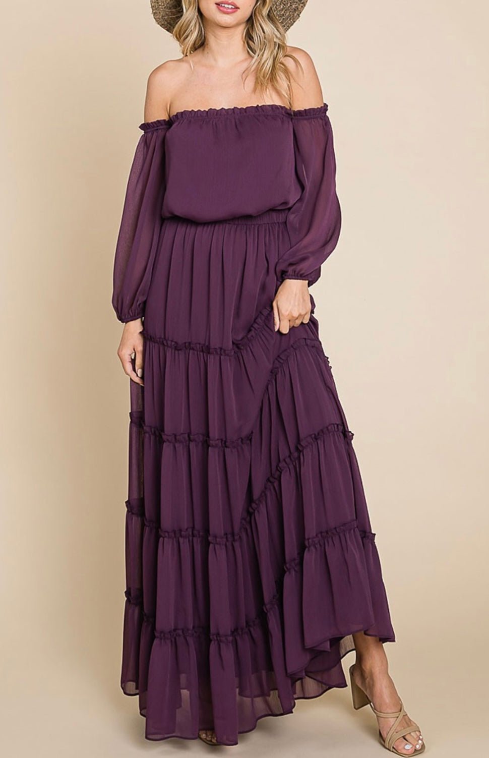 Morado Maxi Dress: Ethereal Elegance, Effortless off-shoulder neckline, True to size 🌟 - Bella Boutique & Bellasbylola.com