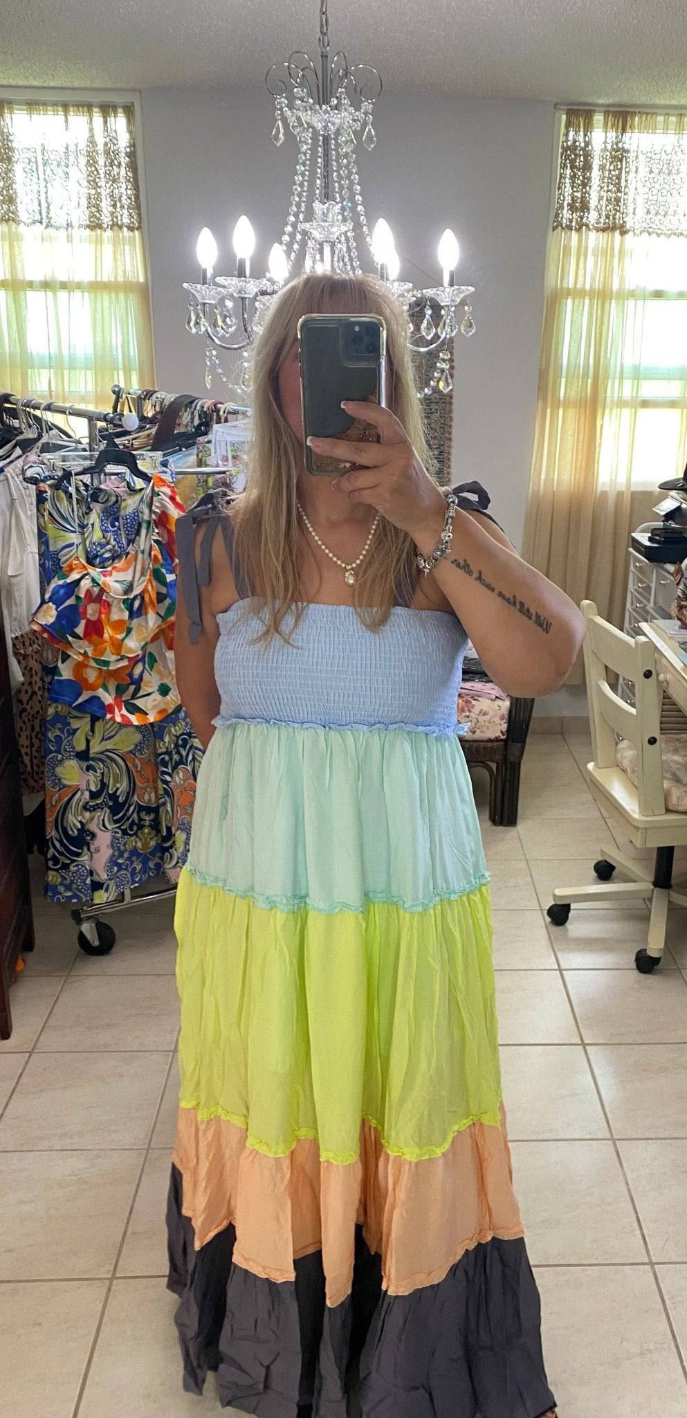 Color Block Smocked Sleeveless Maxi Dress - 100% Rayon - Lined - Bella Boutique & Bellasbylola.com