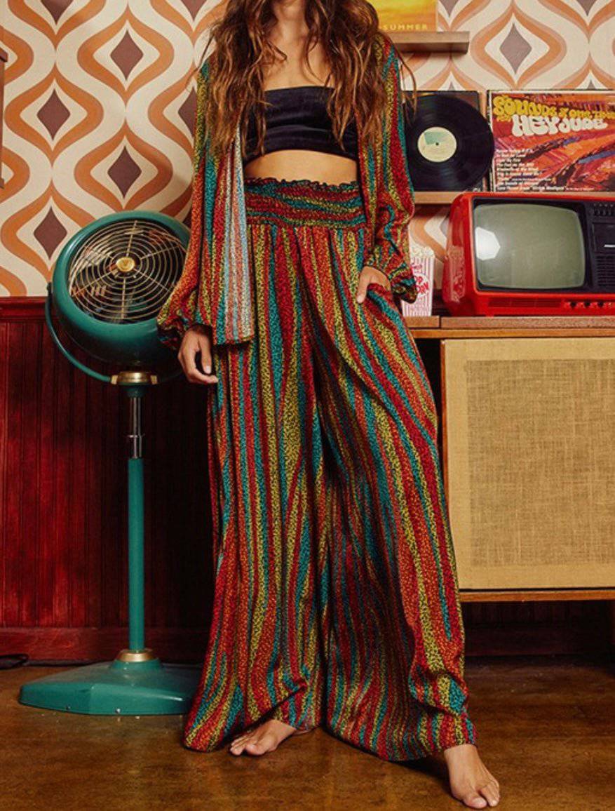 Multi Colors Smocked Maxi Palazzo Pants - Bella Boutique & Bellasbylola.com