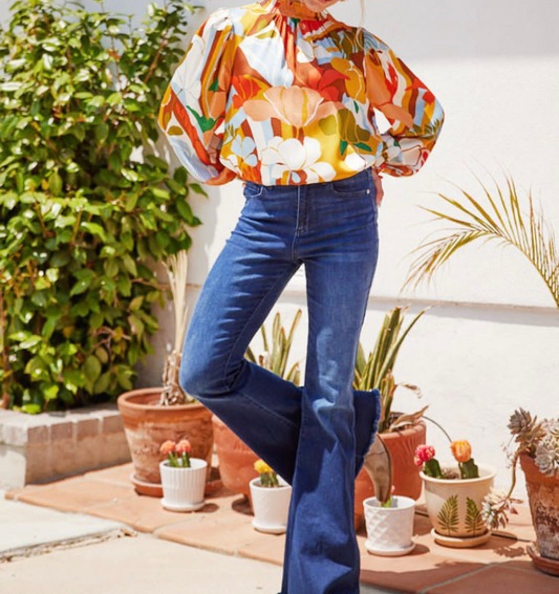 Timeless Style Mustard Mix Top with Smocked Neck & Peasant Sleeves - Bella Boutique & Bellasbylola.com