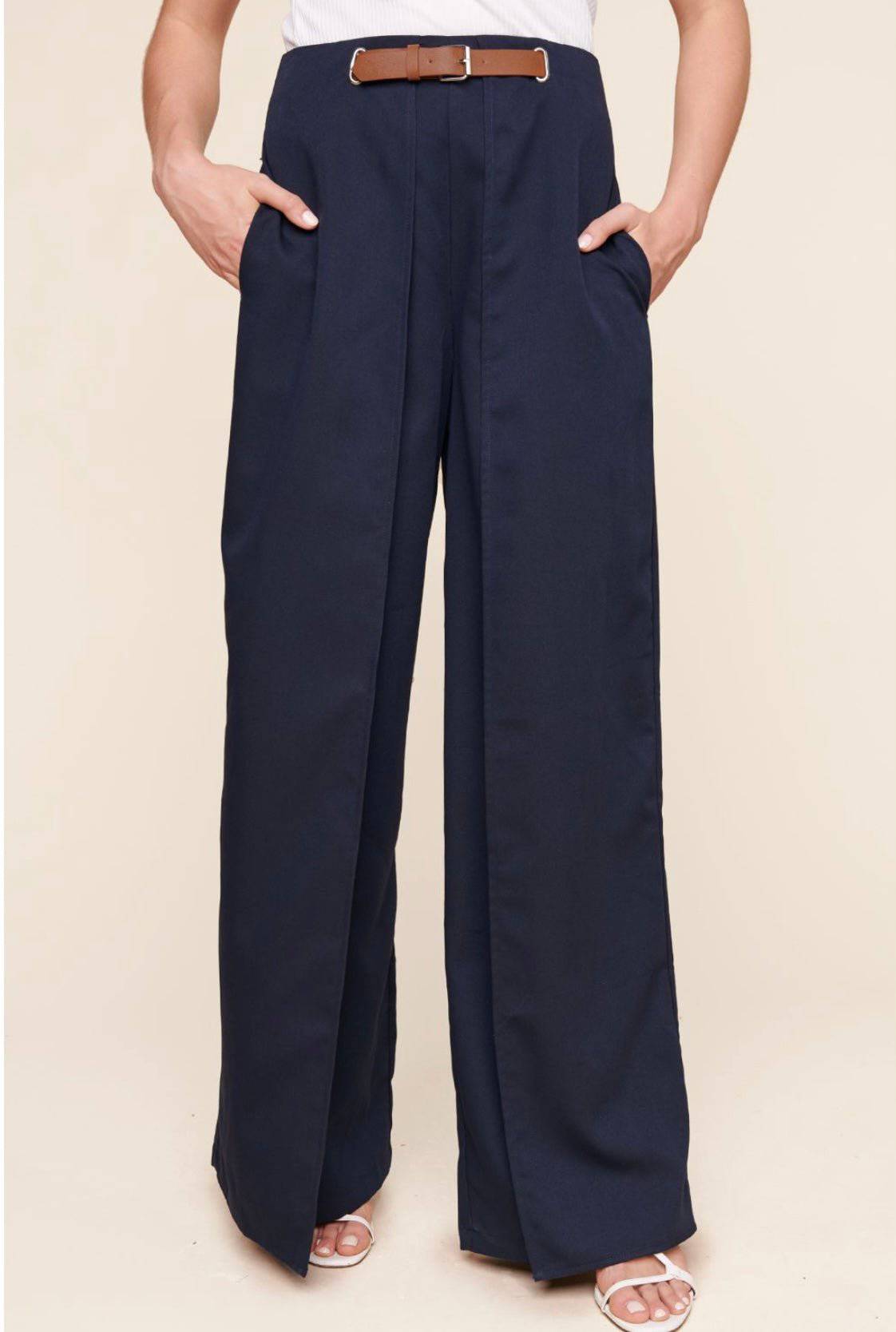 Power Pose Wide Leg Pants with Wrap Detail & Belt - Formal Chic - Bella Boutique & Bellasbylola.com