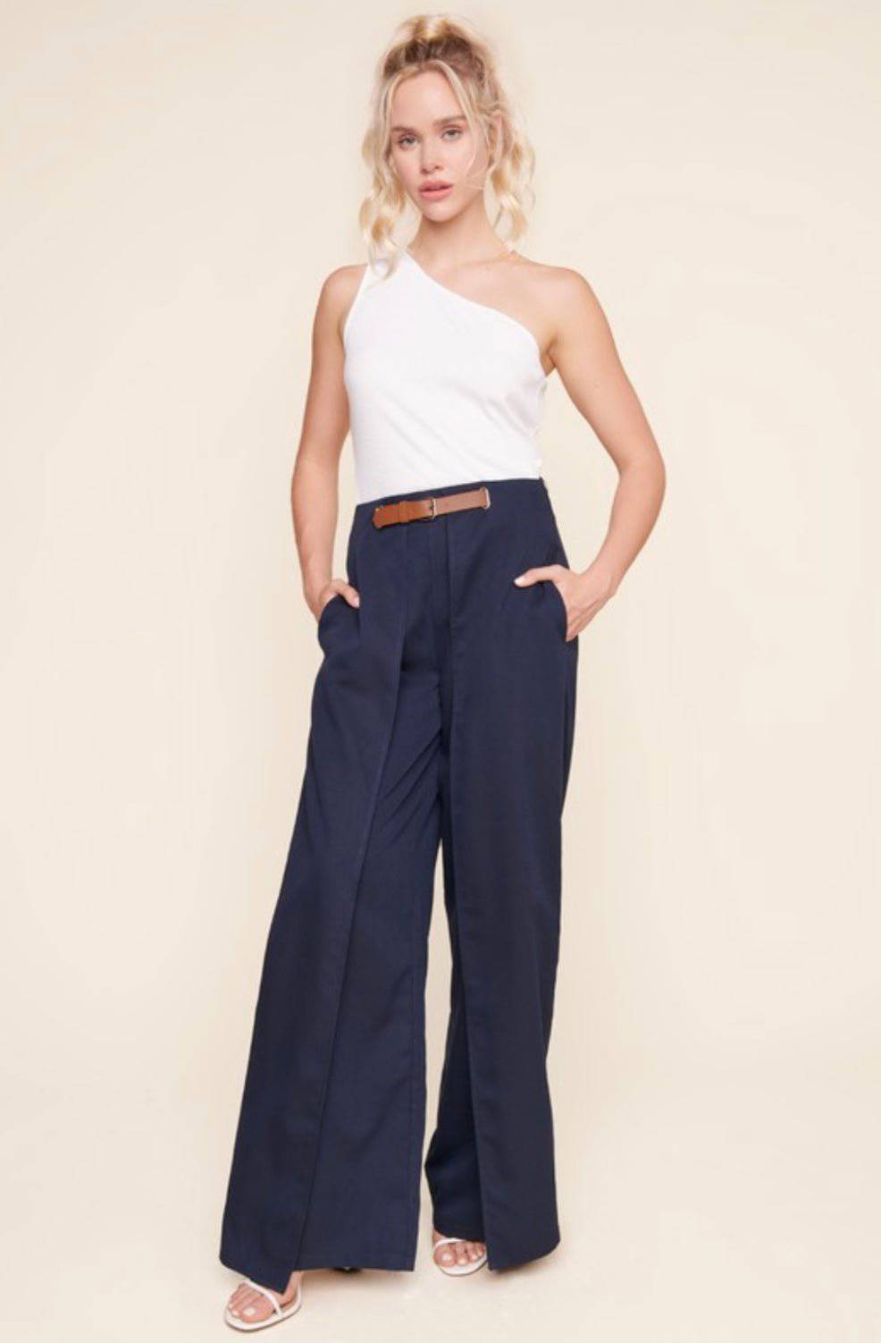 Power Pose Wide Leg Pants with Wrap Detail & Belt - Formal Chic - Bella Boutique & Bellasbylola.com