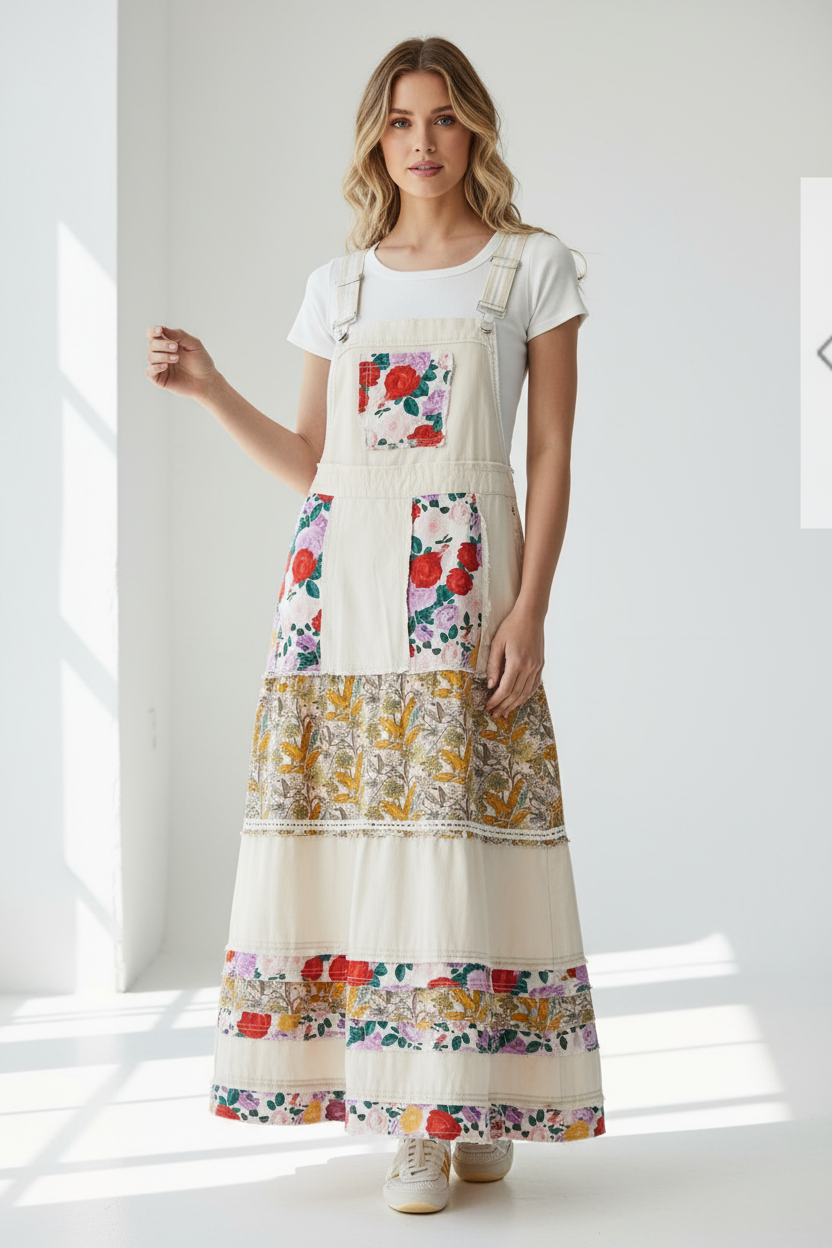 Oatmeal with Floral pattern Skirtalls  - Tax Included - Premium Clothing