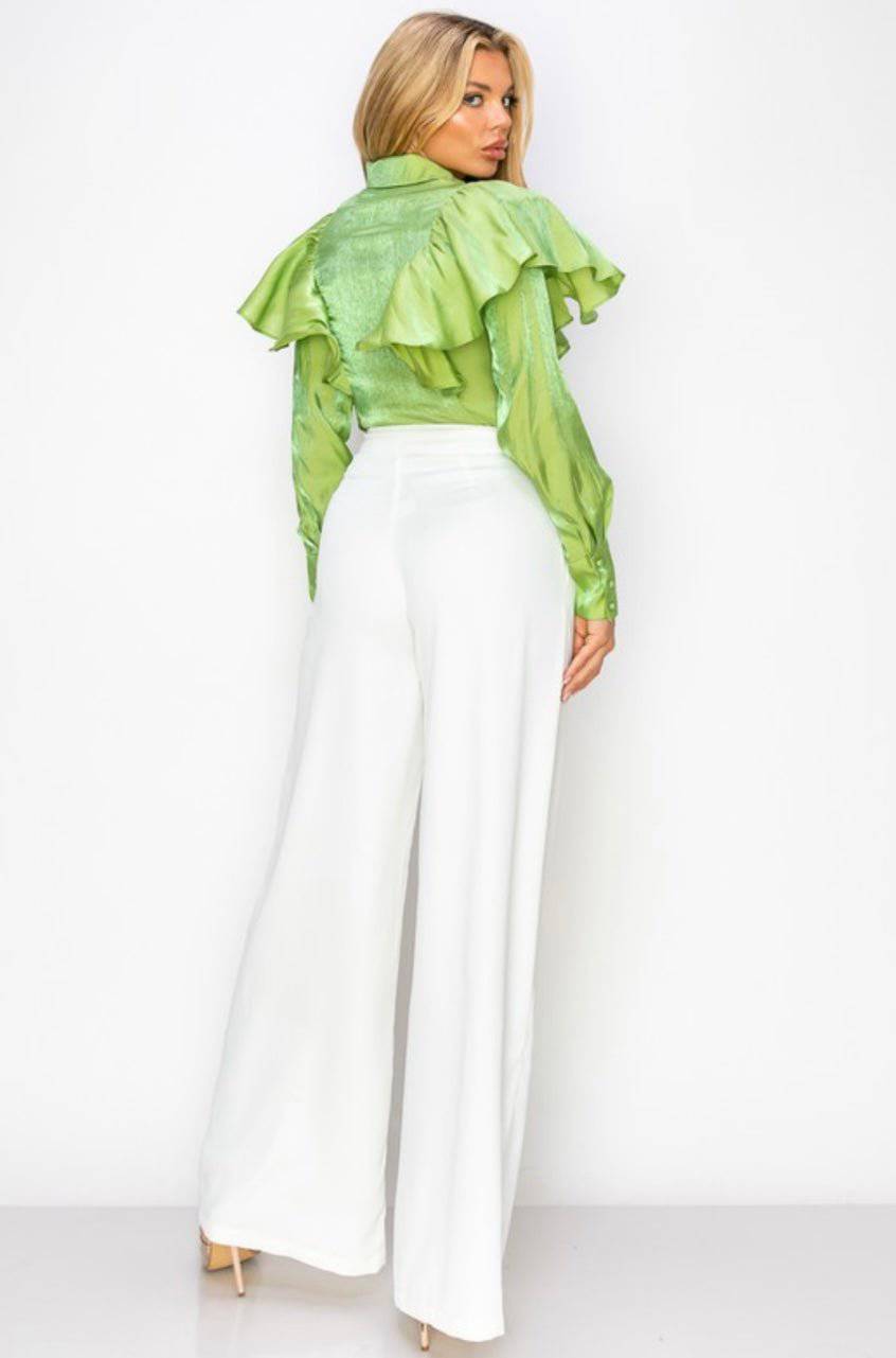 Circle Belted Wide Leg Pants in Off-White - True to Size - Bella Boutique & Bellasbylola.com