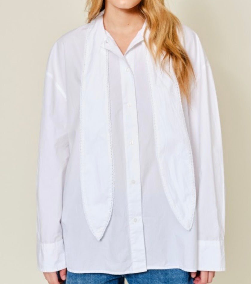 Elegant White Blouse with Oversized Fit and Front Tie Detail - New✨ - Bella Boutique & Bellasbylola.com