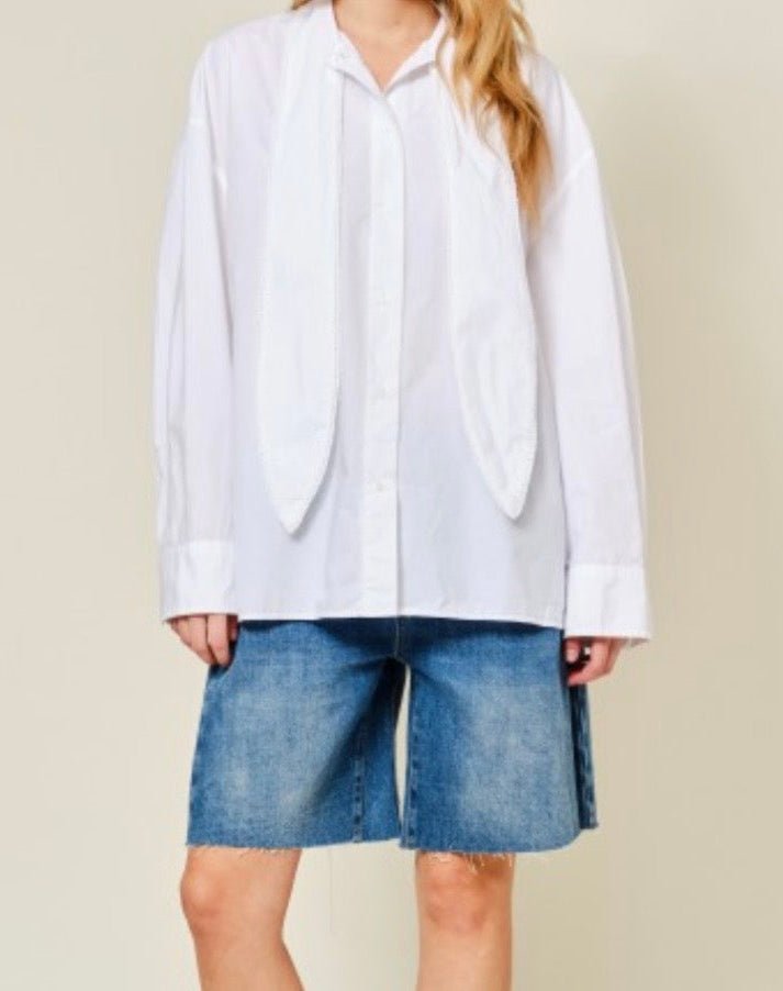 Elegant White Blouse with Oversized Fit and Front Tie Detail - New✨ - Bella Boutique & Bellasbylola.com