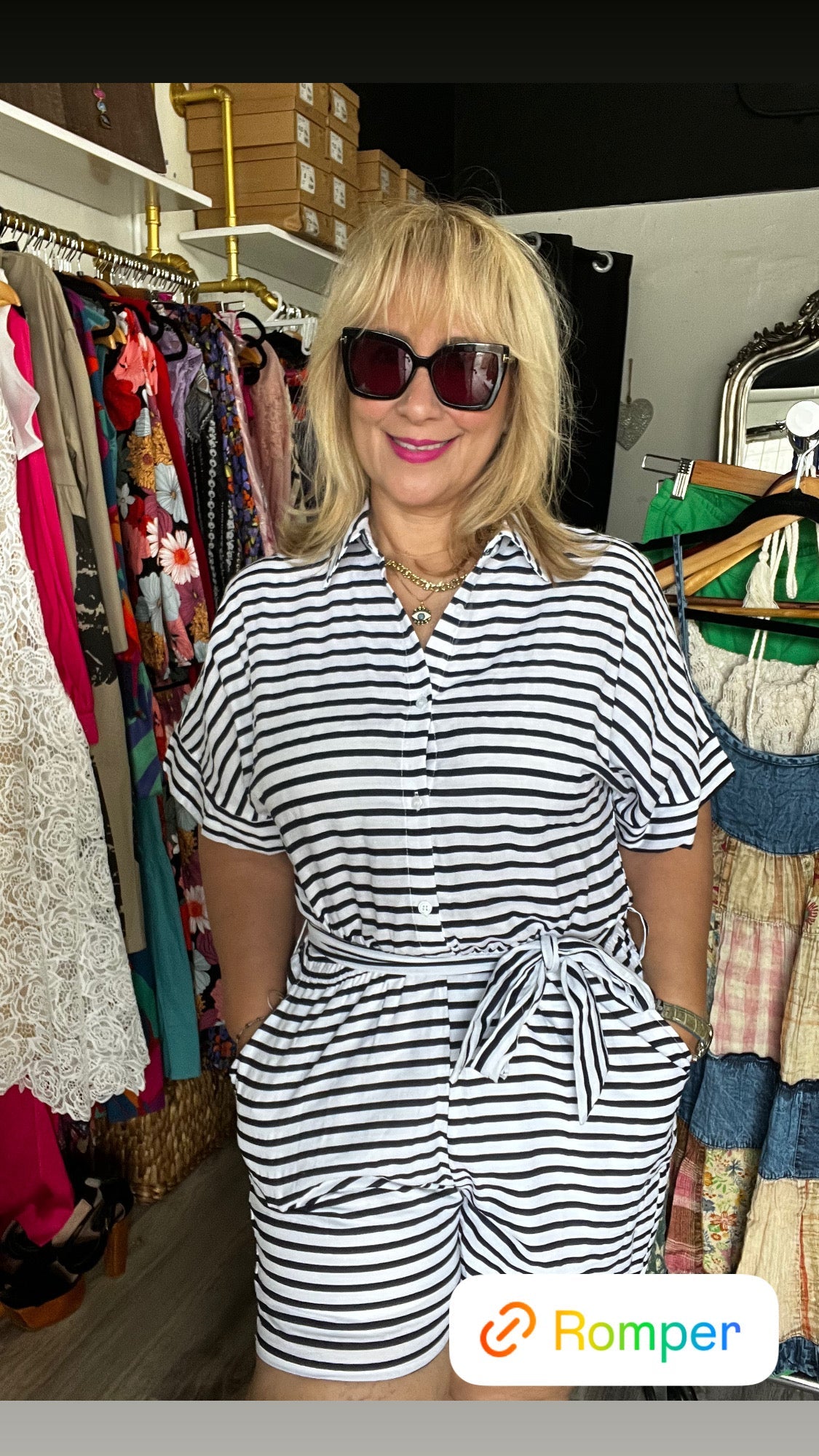Striped Wide Sleeve Oversized Romper - 70% Cotton, 30% Rayon - 32" Length - True to Size - Bella Boutique & Bellasbylola.com