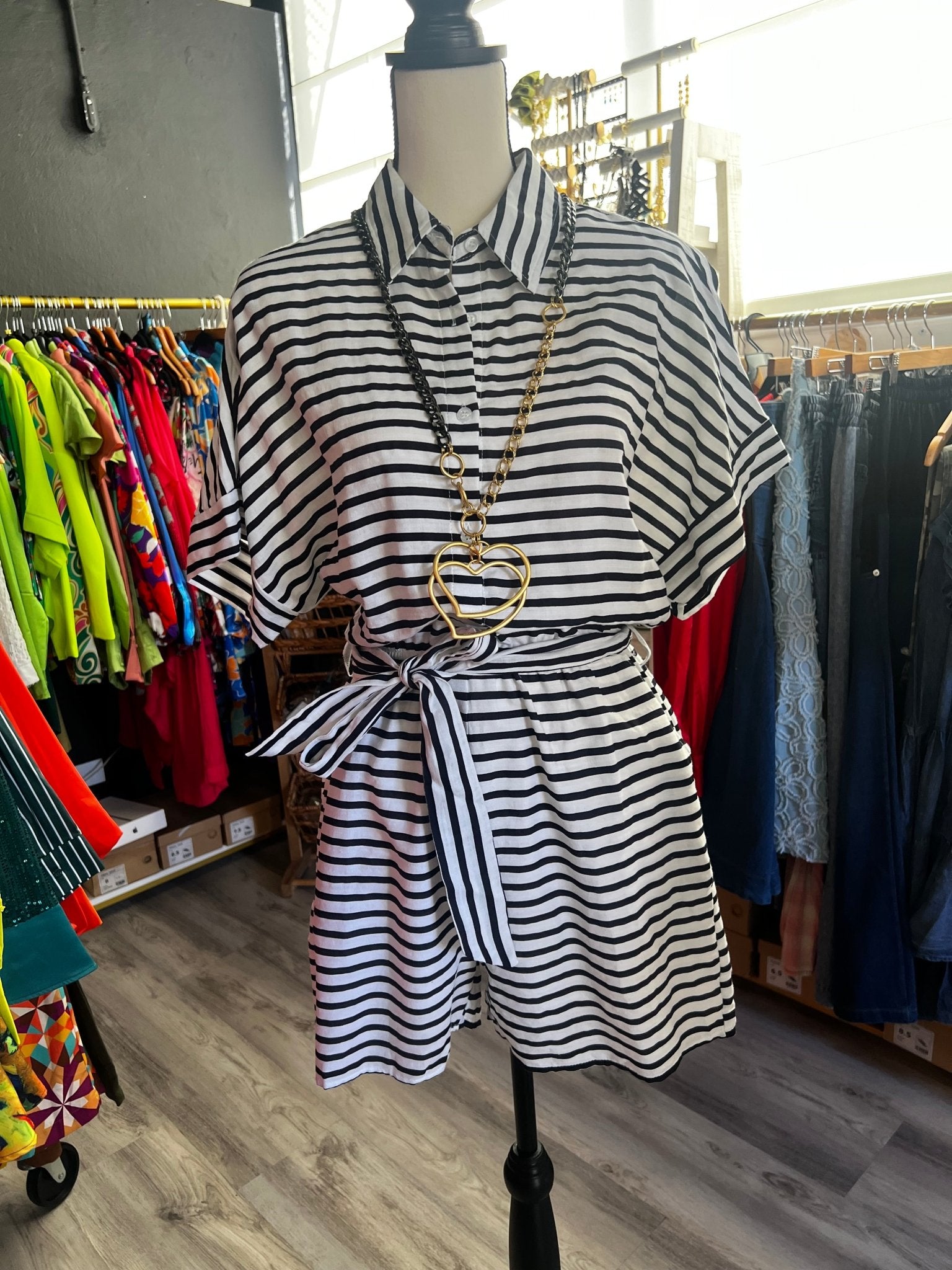 Striped Wide Sleeve Oversized Romper - 70% Cotton, 30% Rayon - 32" Length - True to Size - Bella Boutique & Bellasbylola.com