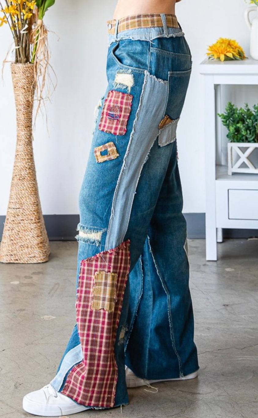 Patch Denim Detail Pants - Premium Clothing - Bella Boutique & Bellasbylola.com