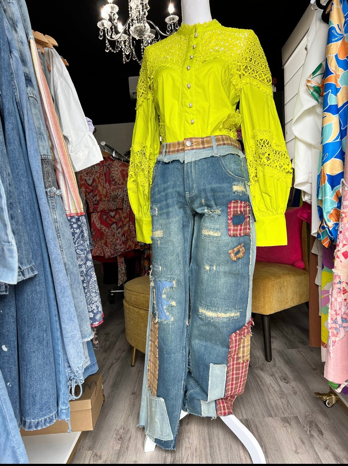 Patch Denim Detail Pants - Premium Clothing - Bella Boutique & Bellasbylola.com