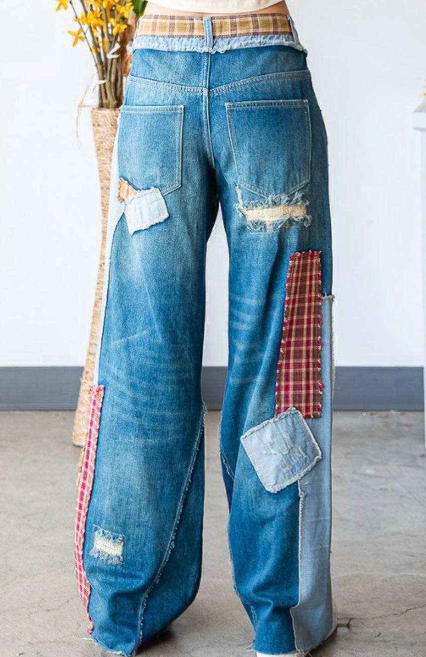 Patch Denim Detail Pants - Premium Clothing - Bella Boutique & Bellasbylola.com