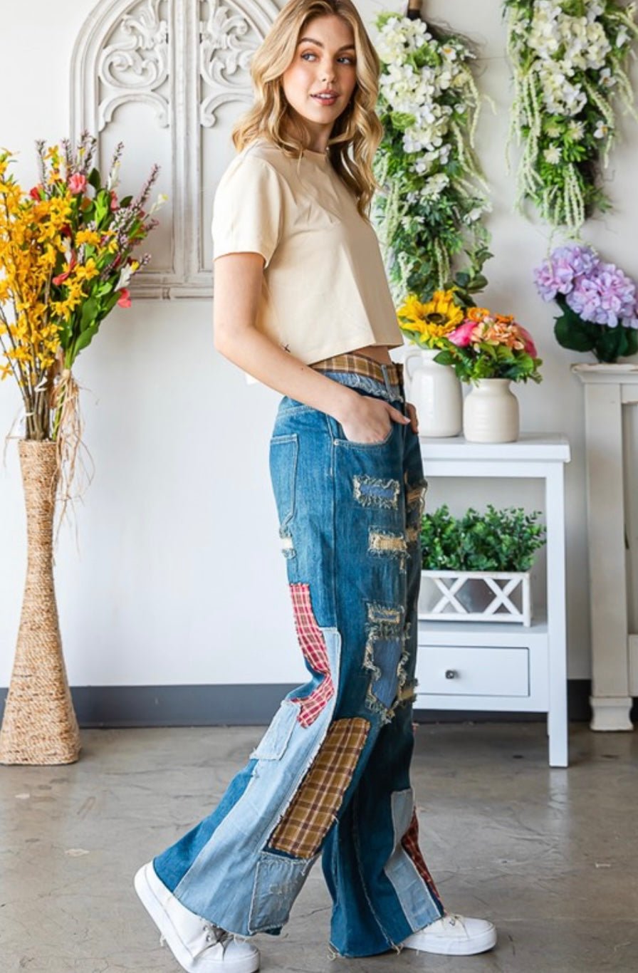 Patch Denim Detail Pants - Premium Clothing - Bella Boutique & Bellasbylola.com