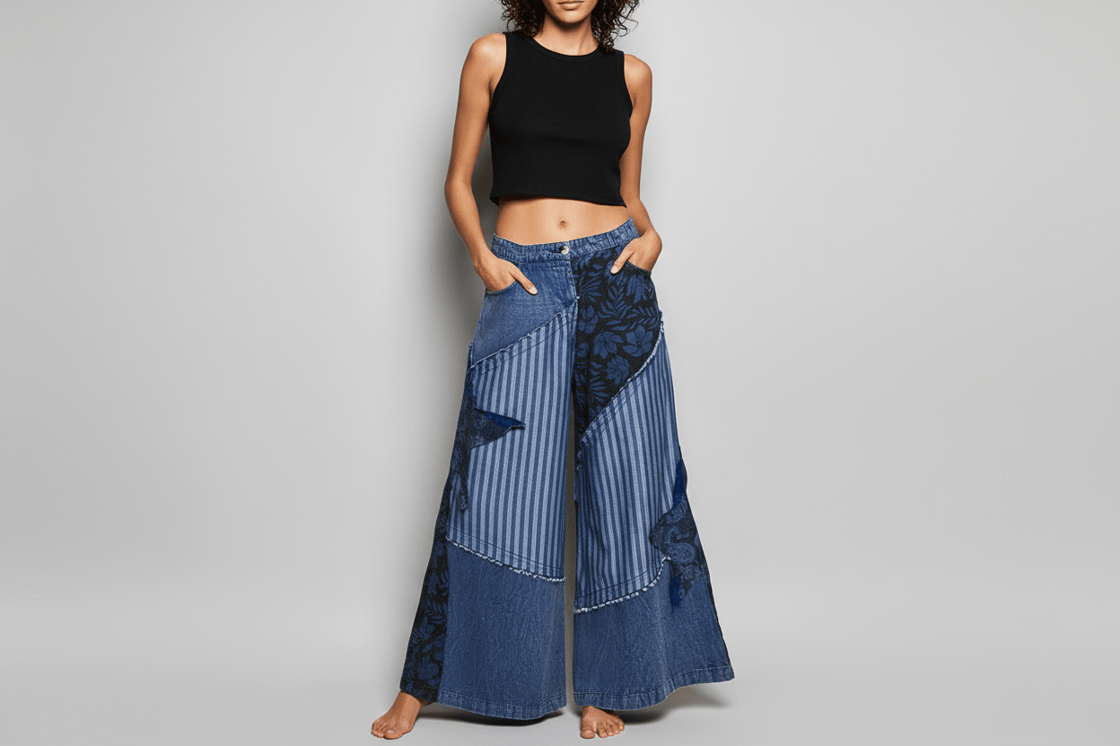 Patchwork Star & Stripes One of a kind Pants - True to size - Premium boutique boho statement pants
