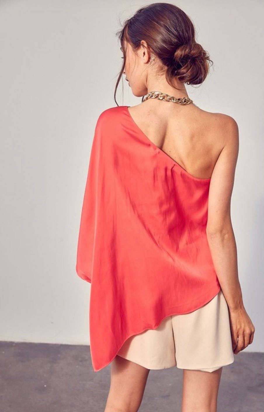 Pink Punch One Shoulder Satin Tunic - Bella Boutique & Bellasbylola.com