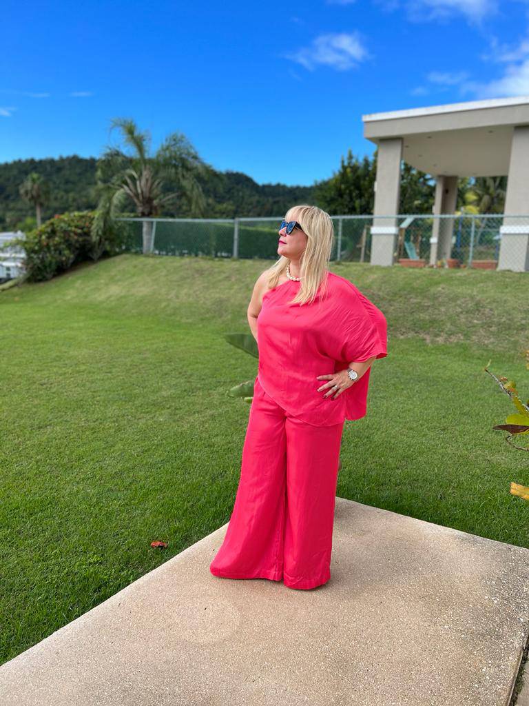 Pink Punch One Shoulder Satin Tunic - Bella Boutique & Bellasbylola.com