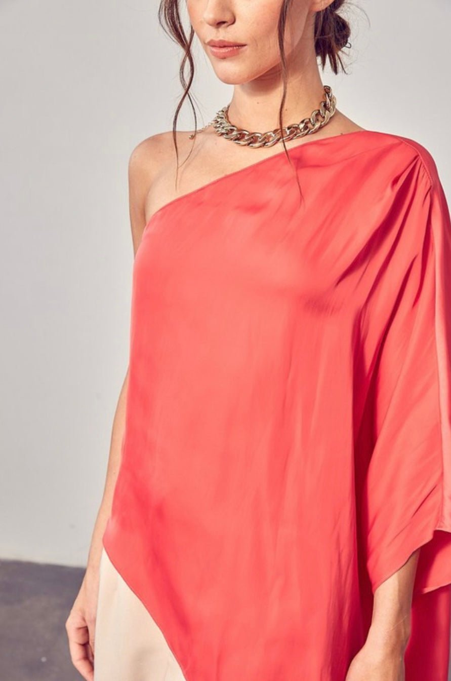 Pink Punch One Shoulder Satin Tunic - Bella Boutique & Bellasbylola.com