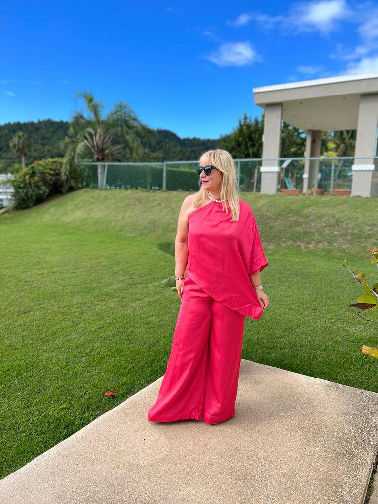 Pink Punch One Shoulder Satin Tunic - Bella Boutique & Bellasbylola.com