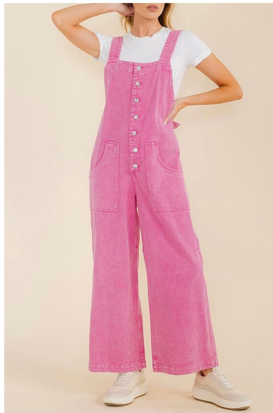 Pink Wide Leg Overall Jumpsuit" -> "Pretty in Pink Wide Leg Jumpsuit - Bella Boutique & Bellasbylola.com