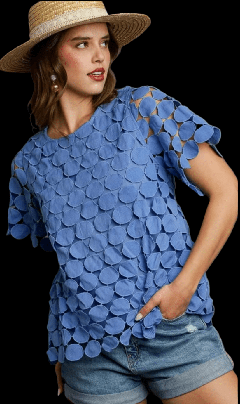 Polka Dot Lace Orchid Blue Top - New✨ - Bella Boutique & Bellasbylola.com