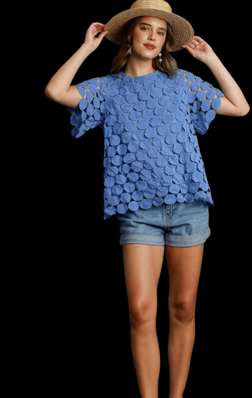 Polka Dot Lace Orchid Blue Top - New✨ - Bella Boutique & Bellasbylola.com