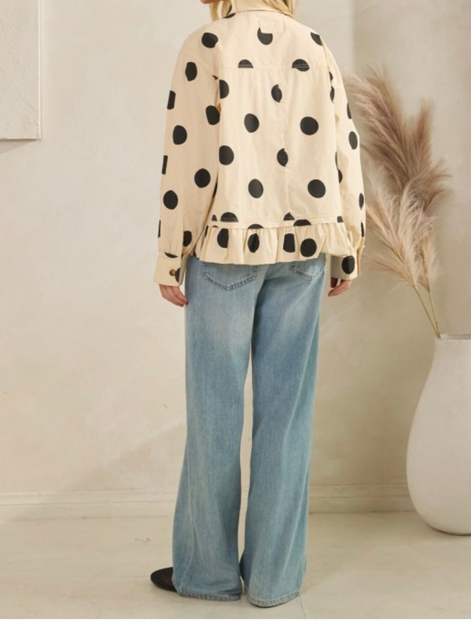 Polka Dot Ruffle Hem Long Sleeve blouse - Bella Boutique & Bellasbylola.com